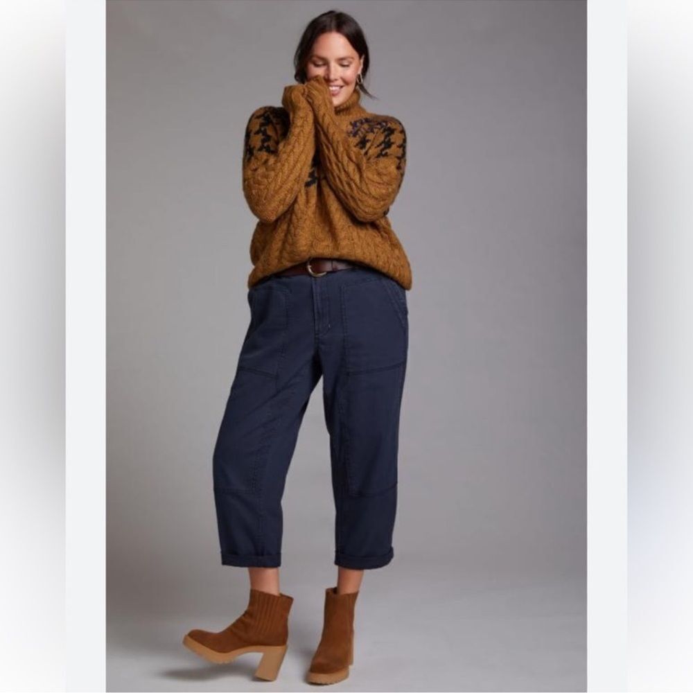 Anthropologie 27 The Audra Navy Utility Linen Crop Pants
